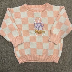 Hand embroidered Checkered pink white “Peyton” Easter Sweater